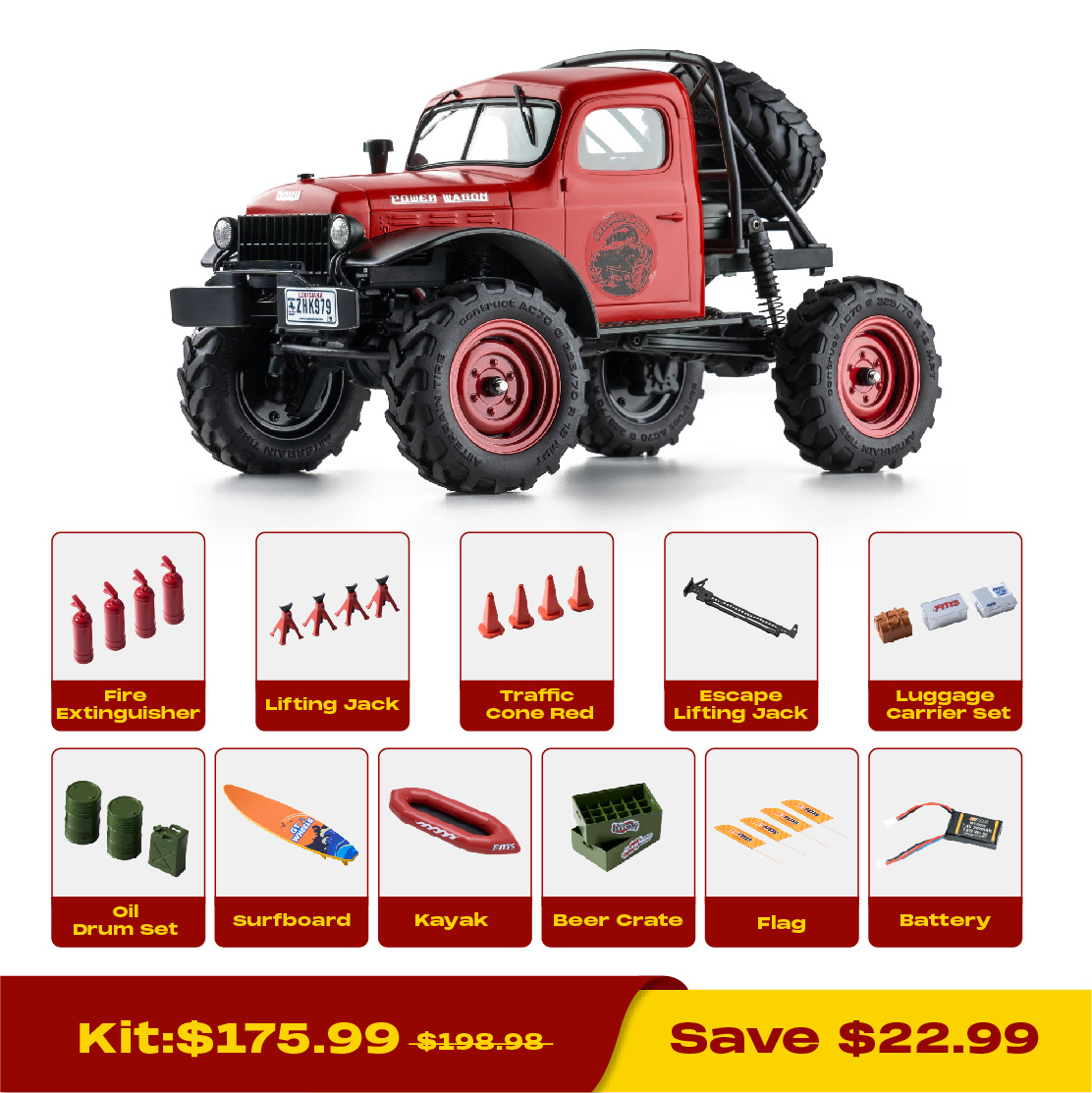 FMS 1:24 RC Car Parts - C3040 Mud Tires (One Pair) For Power Wagon & Unimog 421 Models