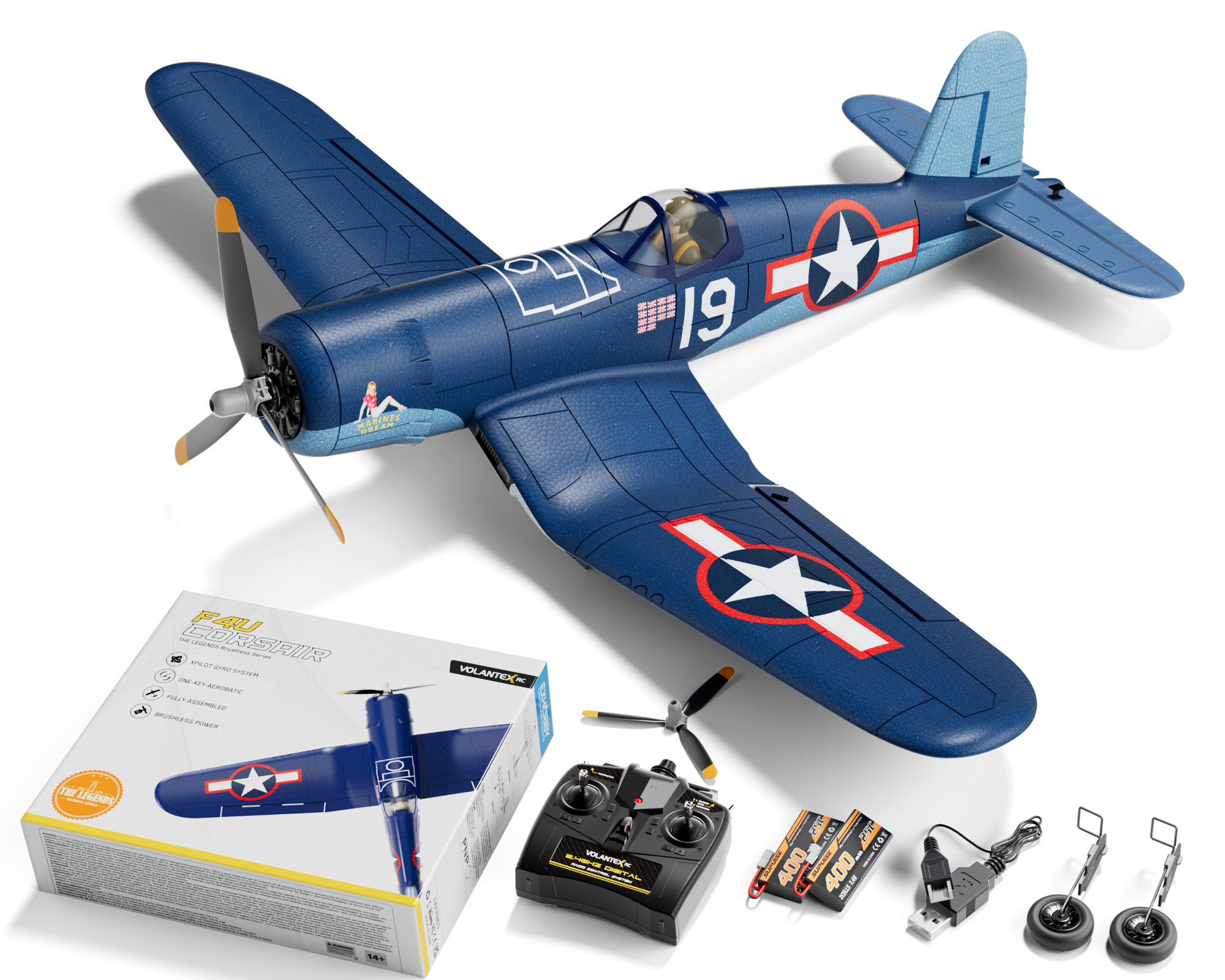 VOLANTEXRC F4U Corsair 500mm RTF RC Warbirds Airplane w/ Brushless Motor-76803