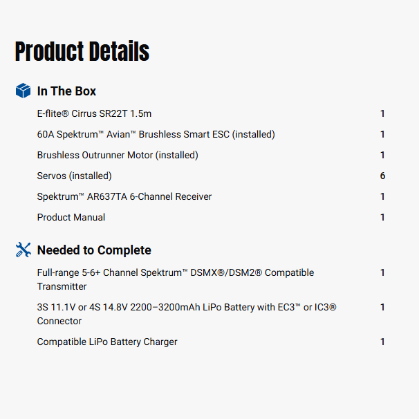 E-flite Cirrus SR22T 1500mm BNF Basic RC Warbirds RC Plane w/Smart, AS3X & SAFE-EFL15950