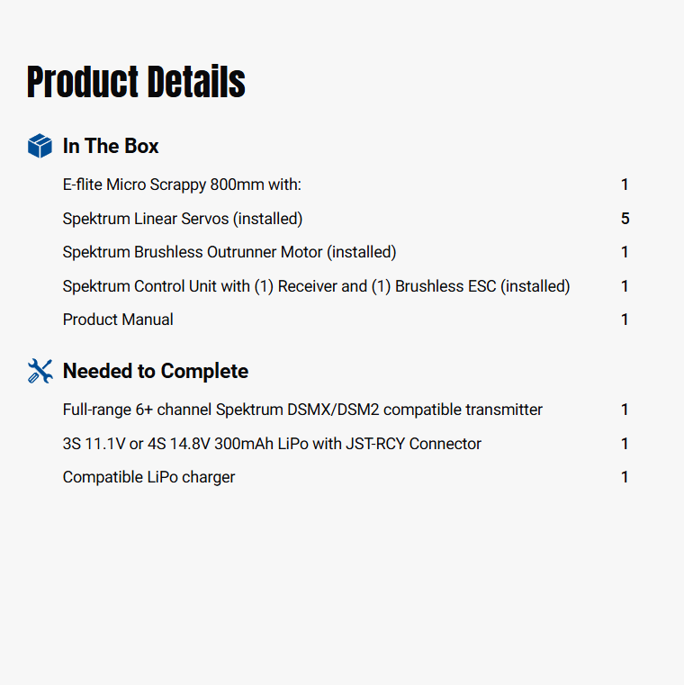 E-flite 800mm  Micro Scrappy BNF Basic with AS3X and SAFE Select-EFL02150D