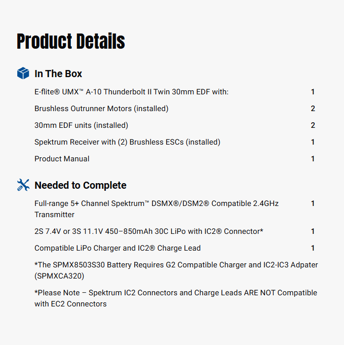 E-flite UMX A-10 Thunderbolt II 30mm EDF BNF Basic