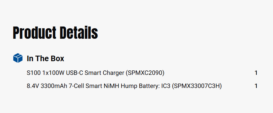 Spektrum Smart Powerstage NiMH Surface Bundle: 3300mAh 8.4V NiMH IC3 & S100 Charger-SPMXPSS100