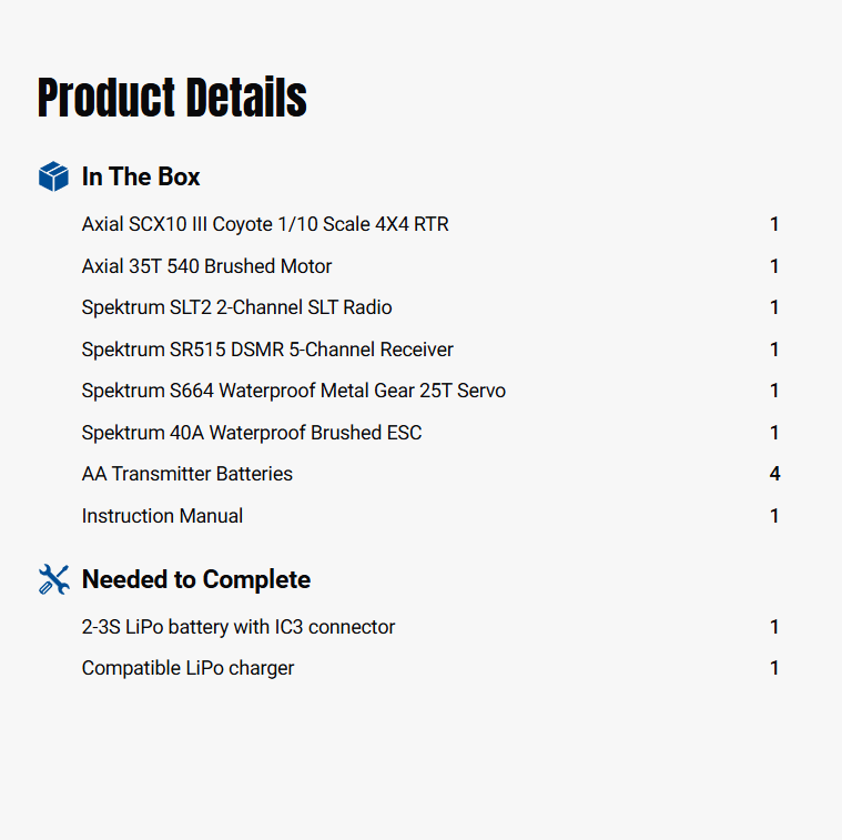 Axial 1/10 SCX10 III Coyote 4X4 RTR Brushed Rock Crawler, Silver-AXI-2036T1-9.17