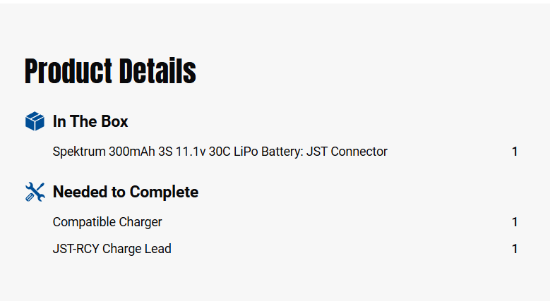 Spektrum 300mAh 3S 11.1V 30C LiPo Battery JST Connector-SPMX3003SJ30