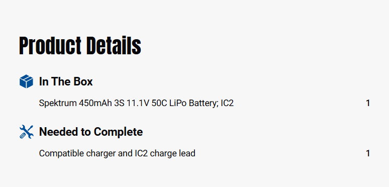 Spektrum 450mAh 3S 11.1V 50C LiPo Battery IC2-SPMX4503SIC2