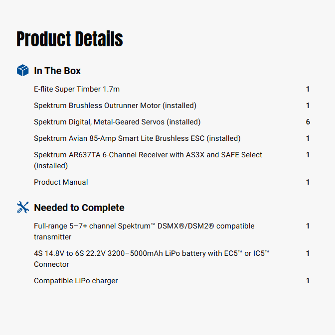 E-flite Super Timber 1700mm BNF Basic with AS3X and SAFE Select-EFL02550