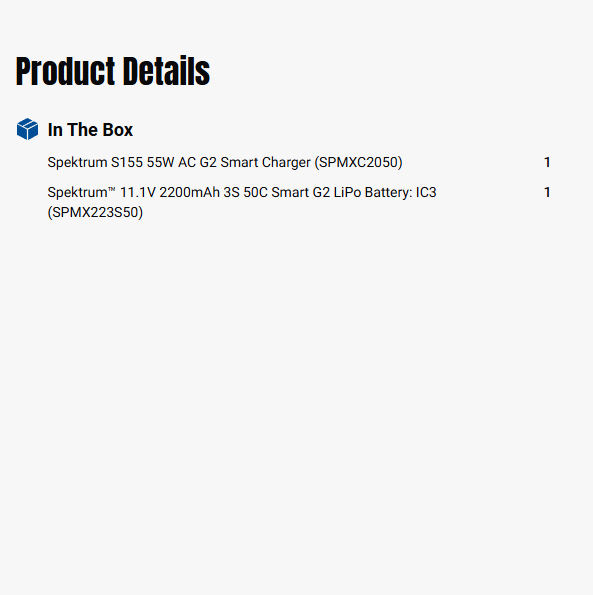 Spektrum Smart Powerstage Air Bundle: G2 2200mAh 3S LiPo IC3 & S155 Charger-SPMXPSA400