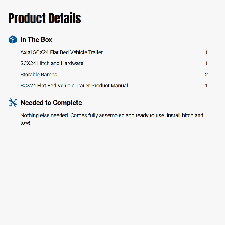 Axial 1/24 SCX24 Flat Bed Vehicle Trailer-AXI00009