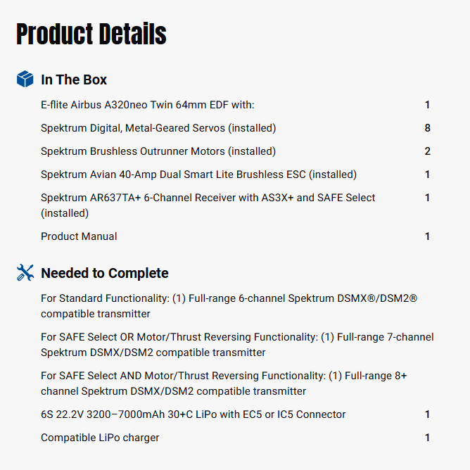 Airbus A320neo Twin 64mm EDF BNF Basic with AS3X+ and SAFE Select