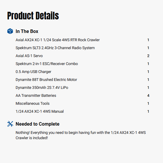 Axial 1/24 AX24 XC-1 4WS 4X4 RTR Brushed Rock Crawler (Battery & Charger Included)-AXI00003T1/AXI00003T2