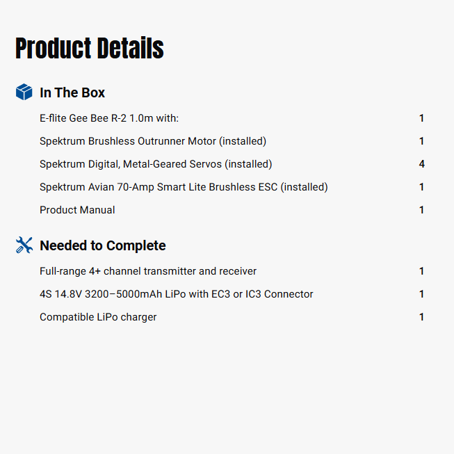 E-flite Gee Bee R-2 1.0m PNP/BNF Basic with AS3X+ and SAFE Select-EFL020575/EFL020550