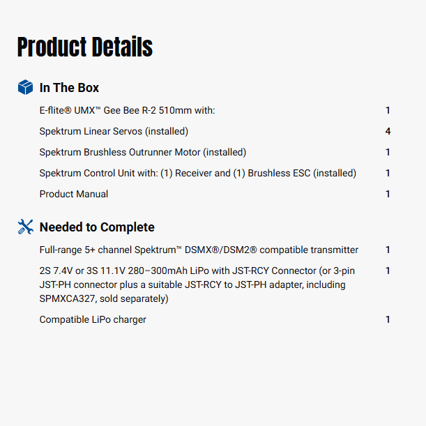 E-flite UMX Gee Bee R-2 510mm BNF Basic with AS3X and SAFE Select-EFLU61500