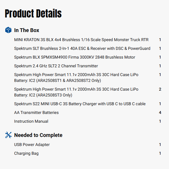 ARRMA 1/16 ARRMA MINI KRATON 3S (Battery & Charger Included)-ARA2508ST1/ARA2508ST2
