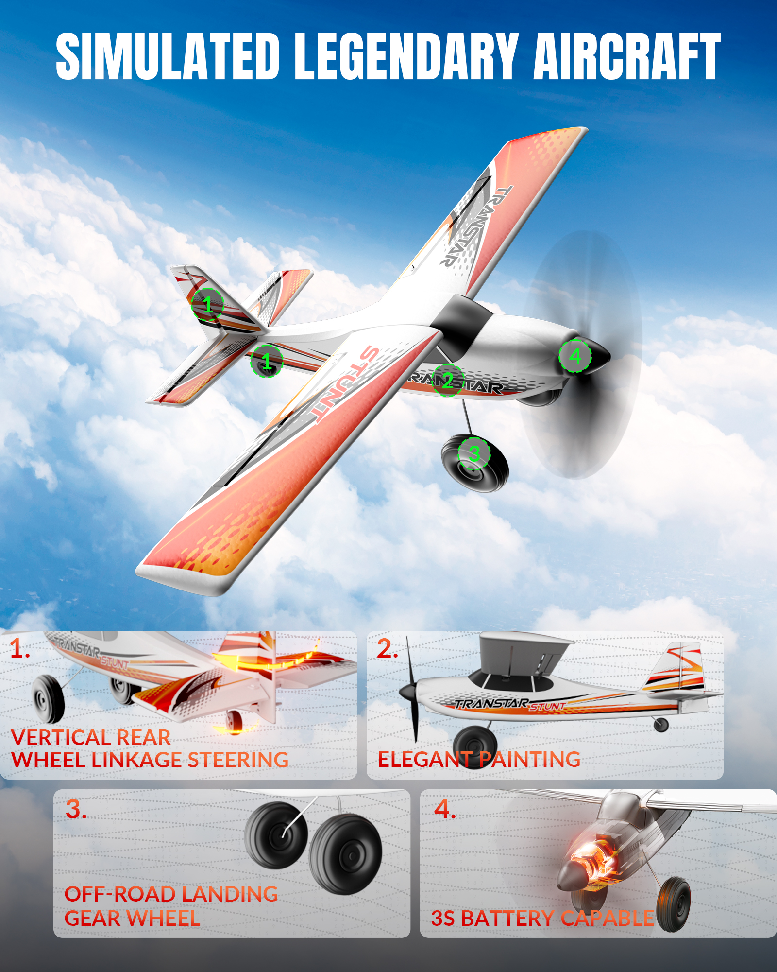 VOLANTEX 500mm Trainstar Stunt Brushless  RTF Mini RC Airplane w/ Gyro-EXA76804RRB2