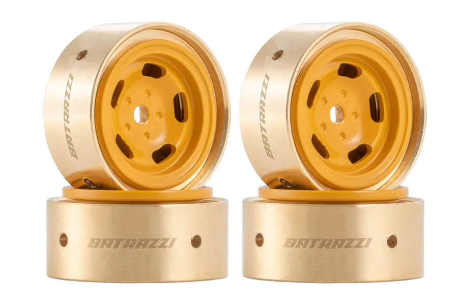 BATRAZZI 0.9" Aluminum Star Road Wheels Yellow 4 Pcs for SCX24/CR24/FCX24M (D90/D110 & Tacoma)-BTZ1087YL-AL
