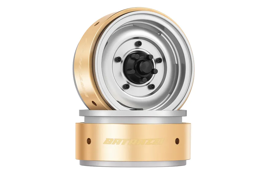 BATRAZZI 1.9” Aluminum Beadlock 4-Slot Road Wheels with Brass Weights (2 Pcs)-BTZ1132YL-AL