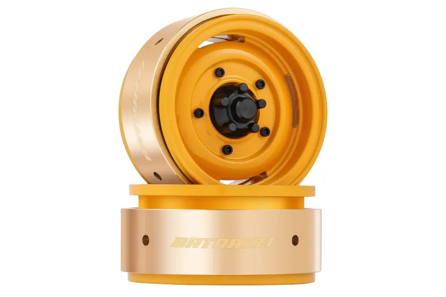 BATRAZZI 1.9” Aluminum Beadlock 4-Slot Road Wheels with Brass Weights (2 Pcs)-BTZ1132YL-AL