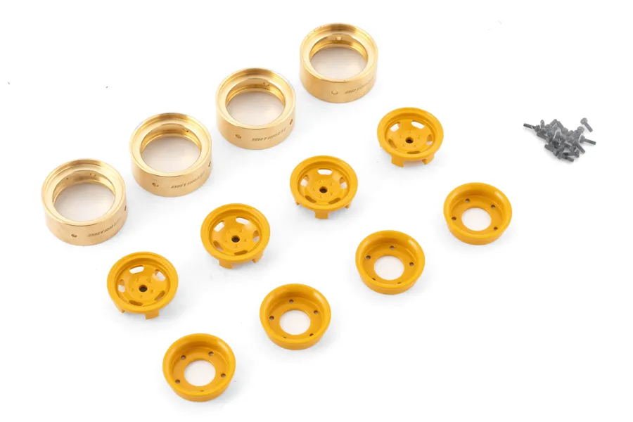 BATRAZZI 0.9" Aluminum Star Road Wheels Yellow 4 Pcs for SCX24/CR24/FCX24M (D90/D110 & Tacoma)-BTZ1087YL-AL