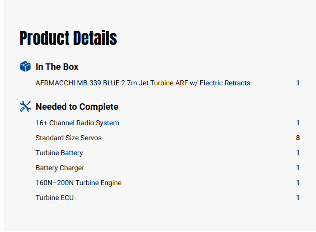 Phoenix Model AERMACCHI MB-339 BLUE 2.7m Jet Turbine ARF w/ Electric Retracts-PMMPH240B