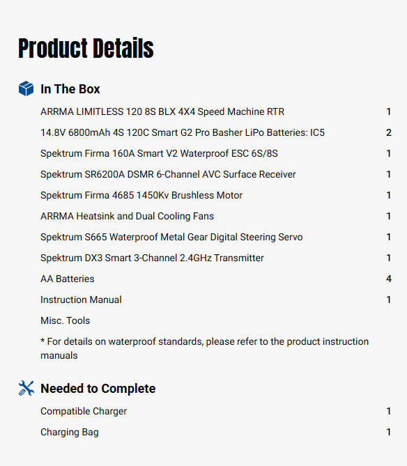 1/7 ARRMA LIMITLESS 120 8S Combo (2 Batteries Included)-ARA7816SPMXT1