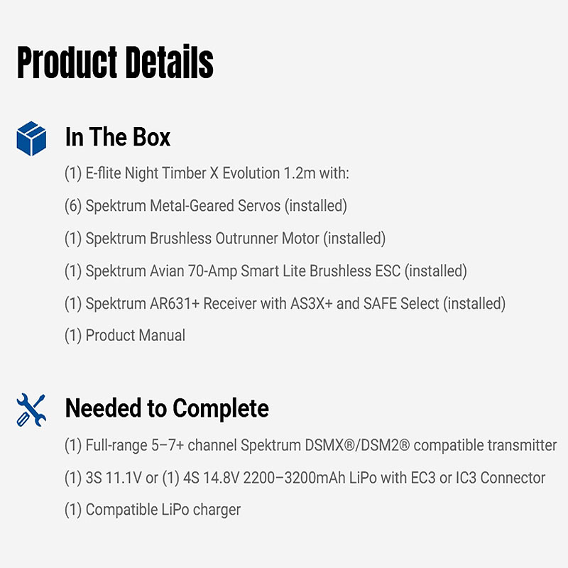 E-flite Night Timber X Evolution 1.2m BNF Basic with AS3X+ and SAFE Select