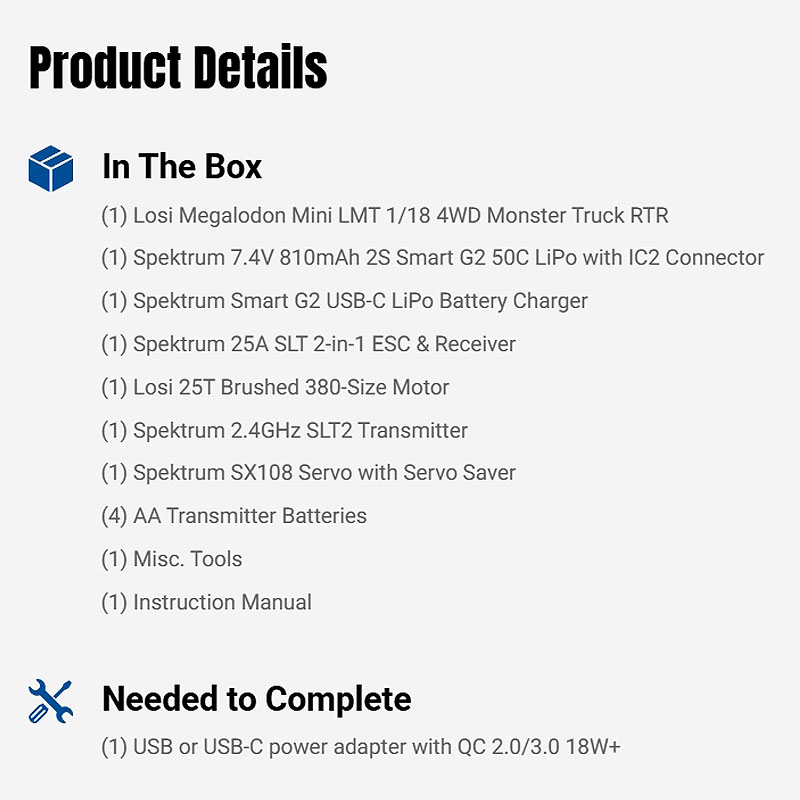Losi 1/18 Mini LMT Megalodon 2S 4X4 RTR Brushed Monster Truck (Battery & Charger Included), Blue