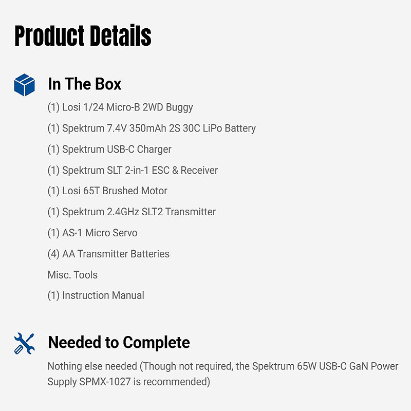 Losi 1/24 Micro-B 2S 2WD RTR Race Buggy (Battery & Charger Included), Silver