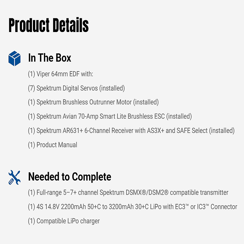 E-flite Viper 64mm EDF Jet BNF Basic with AS3X+ and SAFE Select