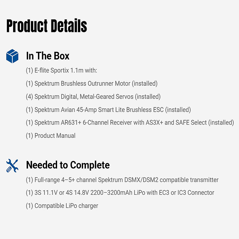 E-flite Sportix 1.1m BNF Basic with AS3X+ & SAFE Select