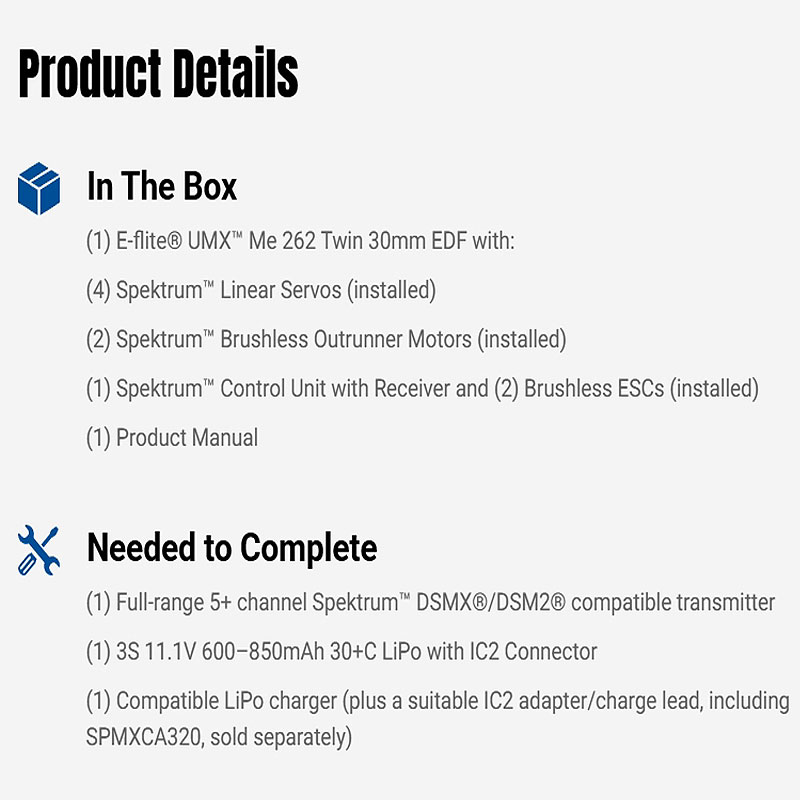 E-flite UMX Me 262 30mm EDF Jet BNF Basic with AS3X and SAFE Select, 660mm