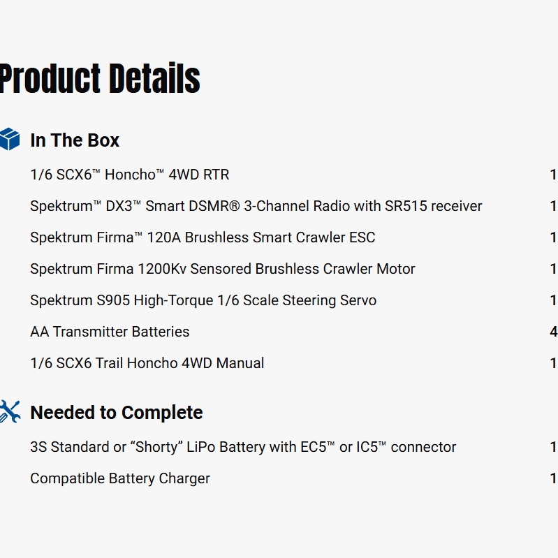 Axial 1:6 SCX6 Trail Honcho 4X4 RTR Brushed Rock Crawler