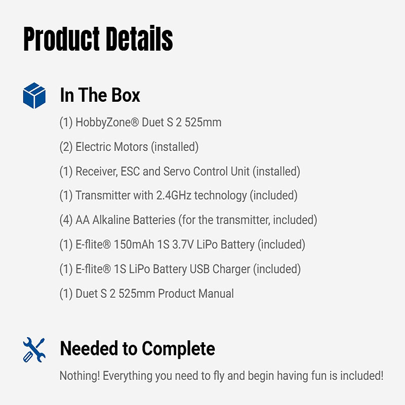 HobbyZone 525mm Duet S 2 RTF, with Battery and Charger
