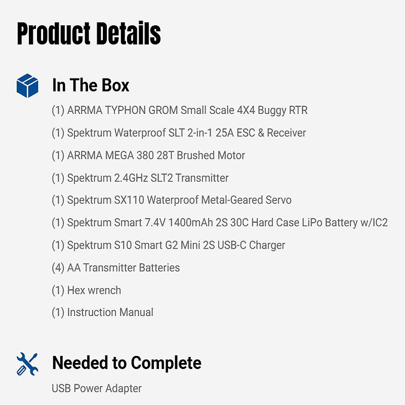 ARRMA 1/14 TYPHON GROM 4X4 RTR Brushed Buggy (Battery & Charger Included), Blue/Red (Ships within 5-7 days)