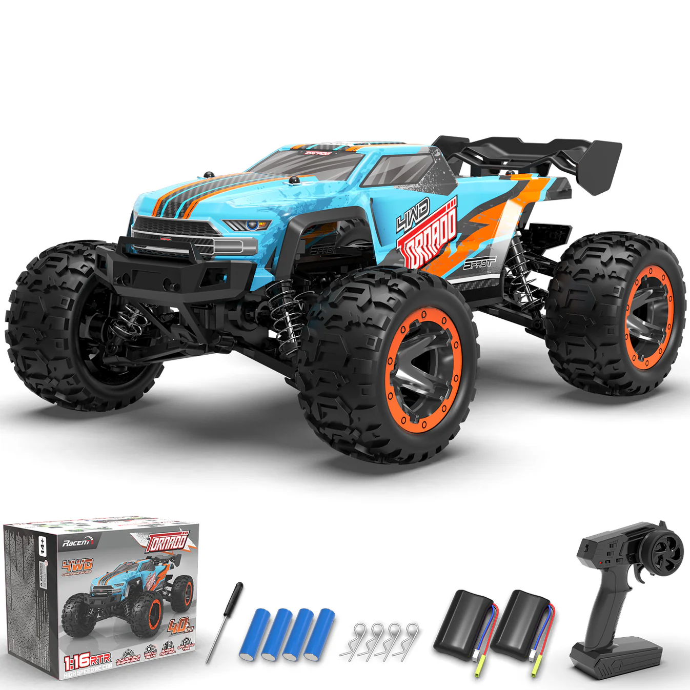RACENT Tornado 1/16 4WD Off Road RC Monster Truck 30mph Fast High Speed