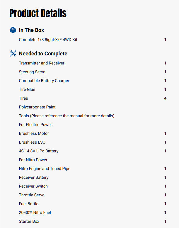 Team Losi Racing 1:8 8IGHT-X/E 2.0 Combo 4X4 Nitro/Electric Race Buggy Kit-TLR04012