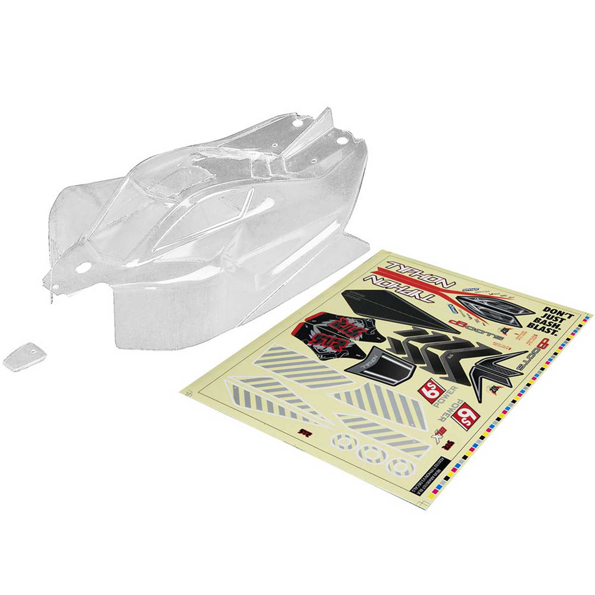 ARRMA 1:8 Body w/ Decals, Clear : TYPHON 6S BLX