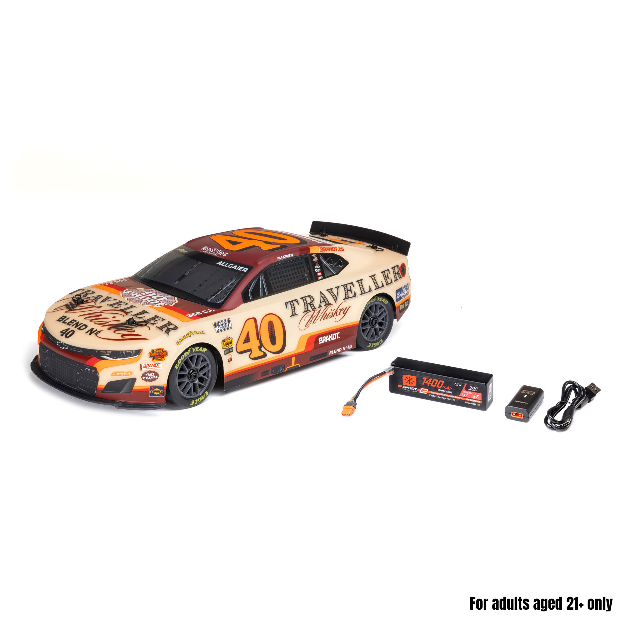 Losi 1:12 NASCAR RC Race Car Justin Allgaier No. 40 2026 Traveller Whiskey Chevrolet ZL1 2S AWD RTR-LOS1122640