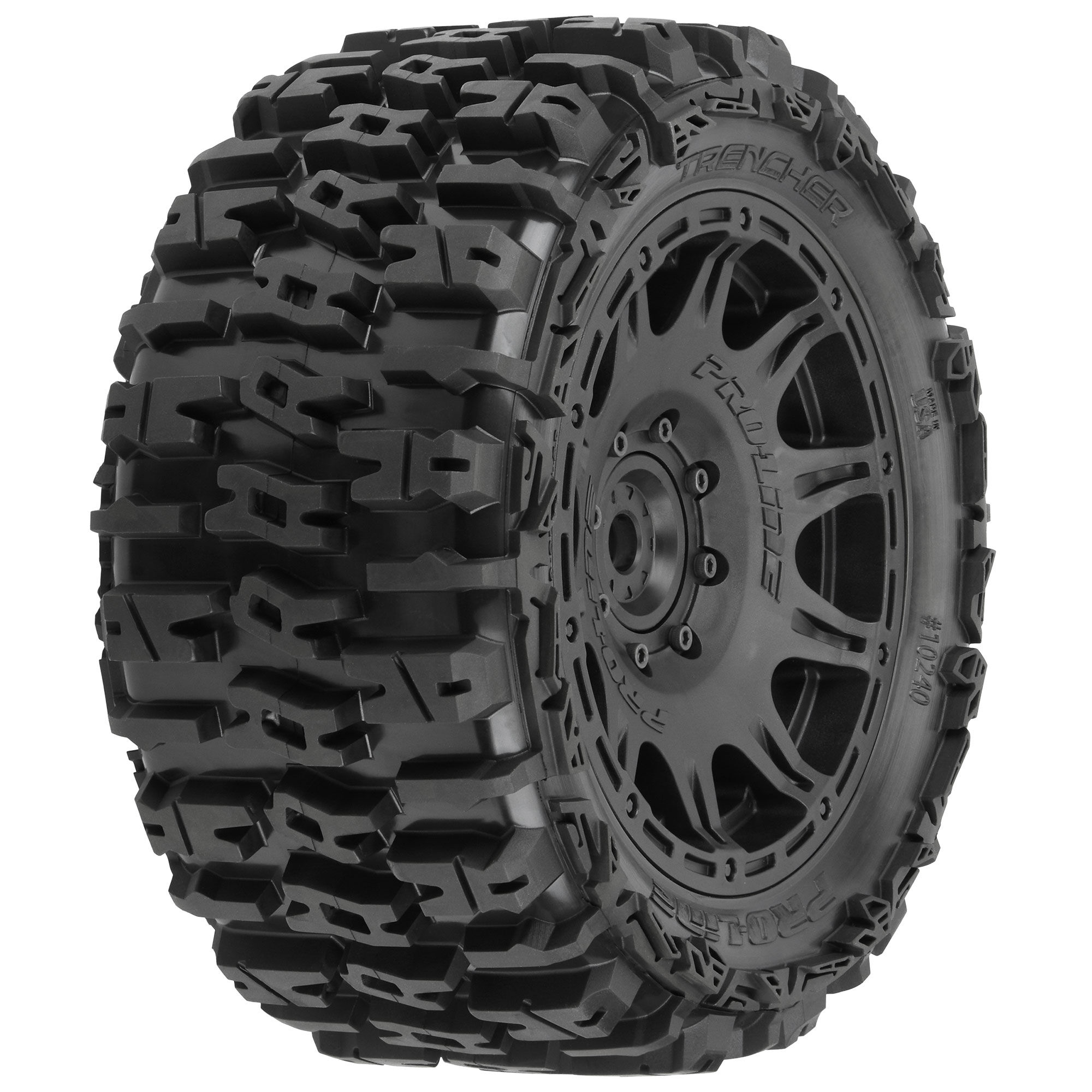 Pro-Line Racing 1:6 Trencher F/R 5.7” Tires Mounted 24mm Black Raid 8x48 Hex (2)-PRO1024010