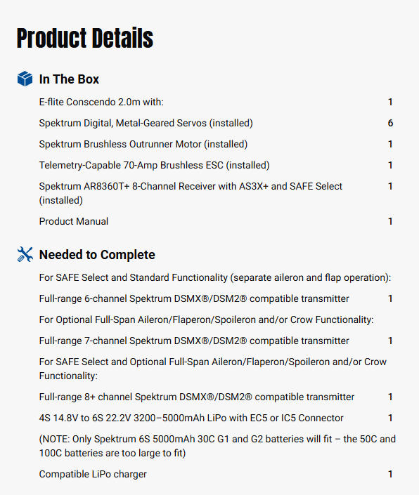 E-flite Conscendo 2.0m BNF Basic with AS3X+ and SAFE Select-EFL32250