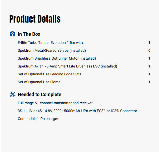 E-flite Turbo Timber Evolution 1.5m PNP, includes Floats-EFL105275B