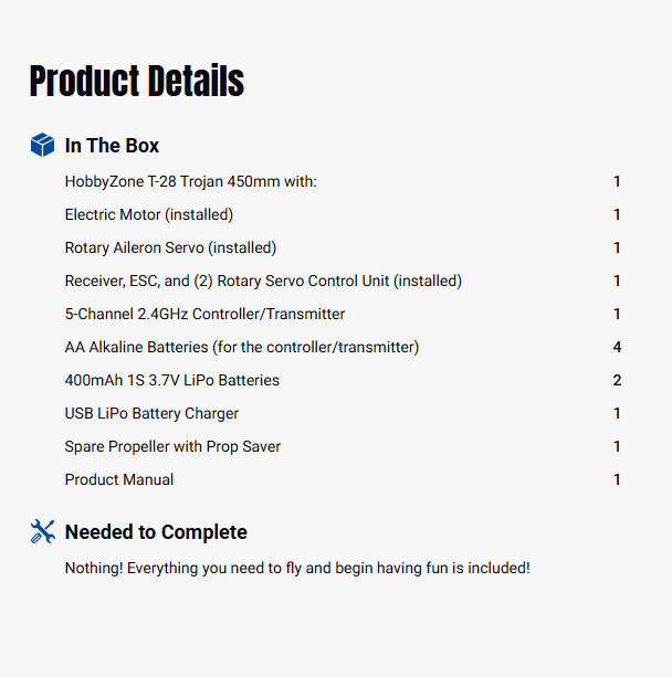 HobbyZone T-28 Trojan 450mm RTF with SAFE (2 Flight Batteries Included)-HBZ-1228