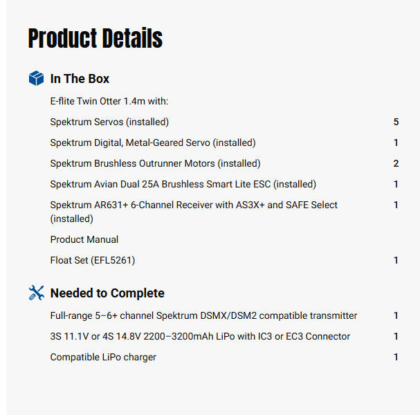 E-flite DHC-6 Twin Otter 1.4m BNF Basic with AS3X+ and SAFE Select Combo with Floats-EFL32050CF