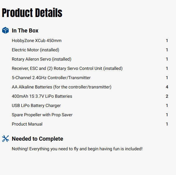 HobbyZone 450mm XCub RTF Basic Electric Trainer RC Airplane w/ SAFE-HBZ-1250