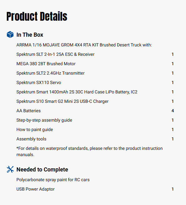 ARRMA 1/16 MOJAVE GROM RTA Kit (Battery & Charger Included)-ARA2104KT1