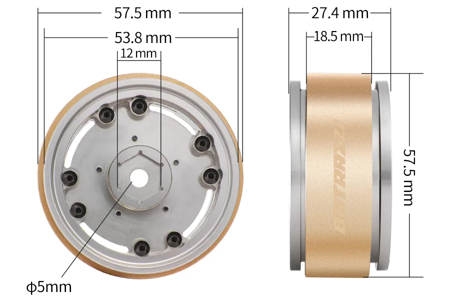 BATRAZZI 1.9” Aluminum Beadlock 4-Slot Road Wheels with Brass Weights (2 Pcs)-BTZ1132YL-AL