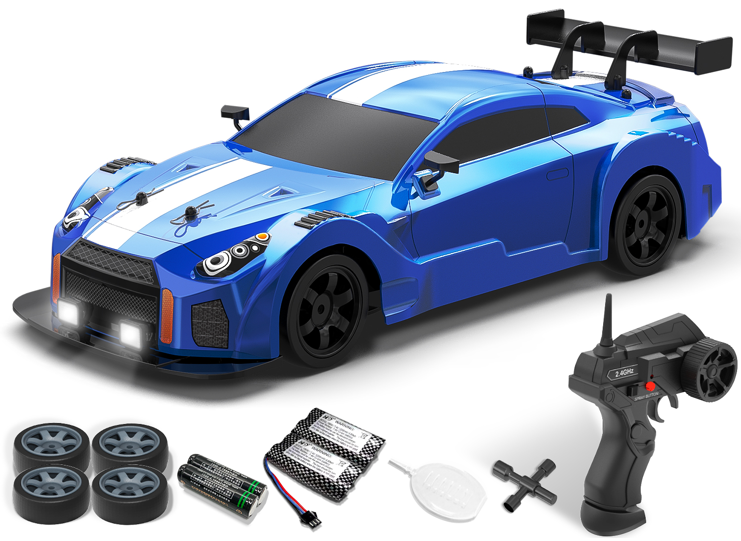 RACENT 1:16 RC Drift Car, 2.4Ghz 4WD 18KM/H Remote Control Car with Spray Mist, 2 Batteries