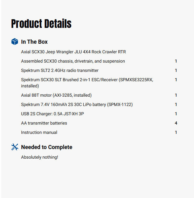 Axial 1/30 SCX30 Jeep Wrangler (Battery & Charger Included)-AXI-2261T1/AXI-2261T2