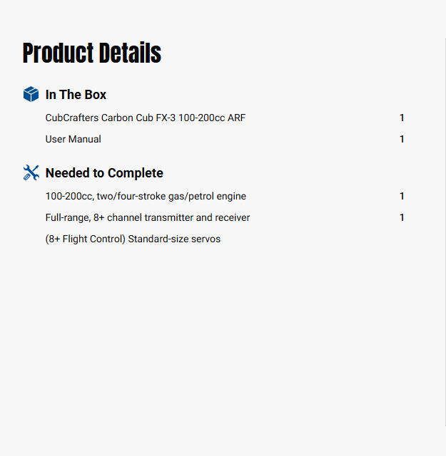 Hangar 9 CubCrafters Carbon Cub FX-3 100-200cc ARF, 165"-HAN5280