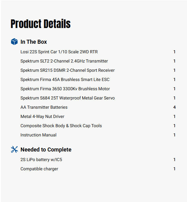 Losi 1/10 22S Sprint 2WD RTR, Blue-LOS-1387T1