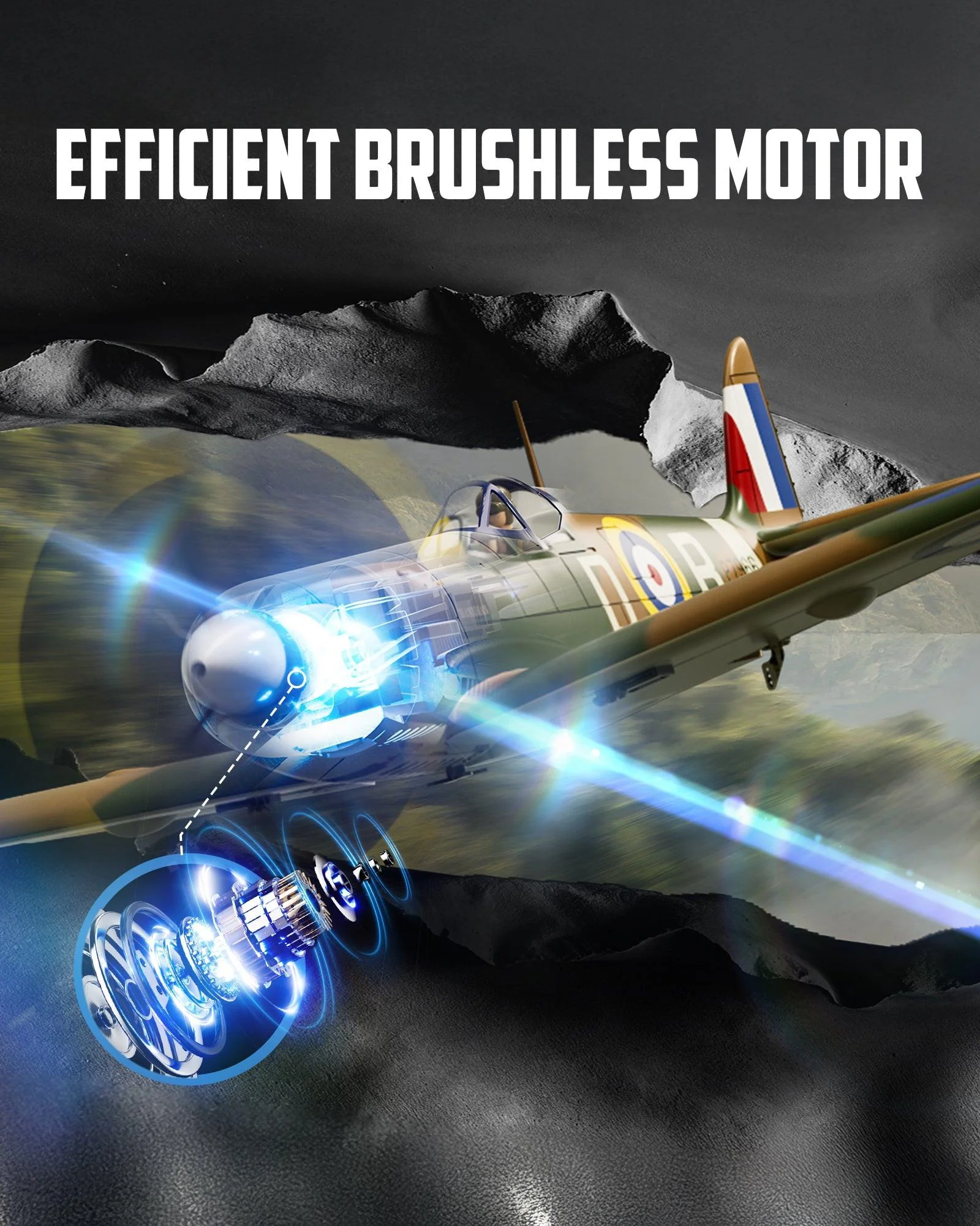 VOLANTEXRC 500MM Spitfire 4CH Brushless RC Plane RTF with XPilot Gyro | EXHOBBY